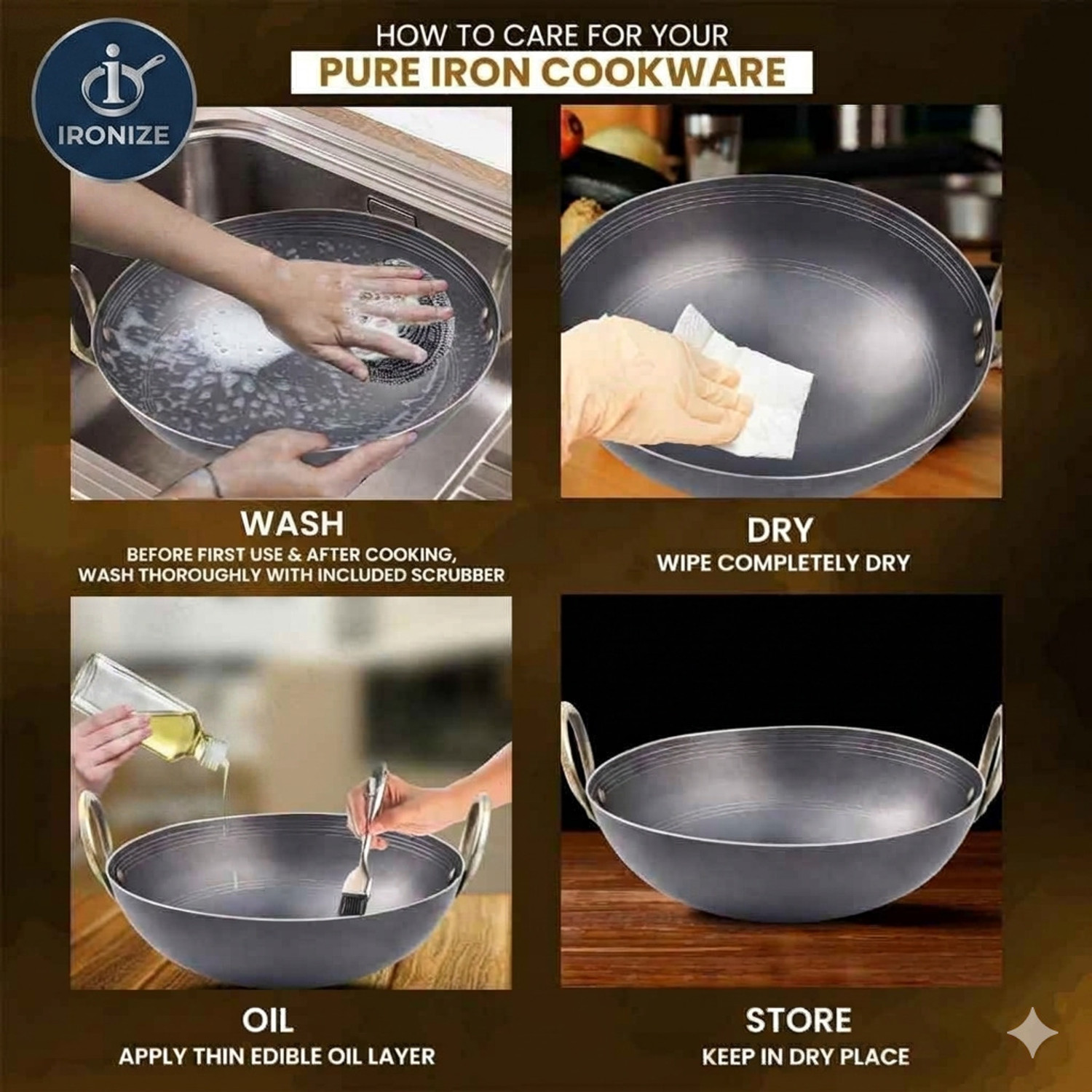 Image of ironize11inchironkadai Kadhai 28 cm diameter 3.5 L capacity (Iron, Induction Bottom)