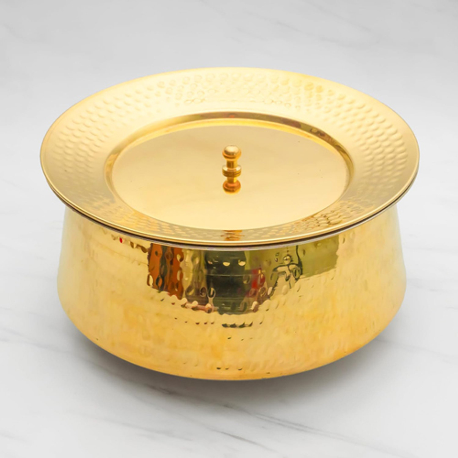 Image of Kansakruti Brass Hammered Kalai Coated Handi with Lid 2.5 Liter Handi 2.5 L with Lid