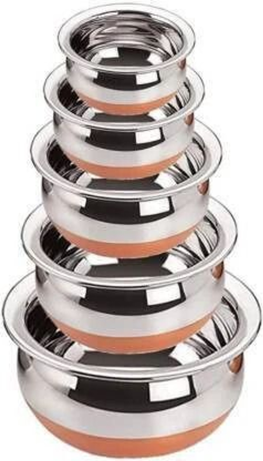 Image of PROJAIN STEEL Copper Bottom Handi Pot 5 Piece Set /Steel Handi Set 5 Piece Set /Cookware Chetty Combo Serving Handi Cookware Multi Purpose Capacity :- 500 ML , 750 ML , Handi 1 050 ,ML,1200 ML ,1500 ML Handi Handi 2 L