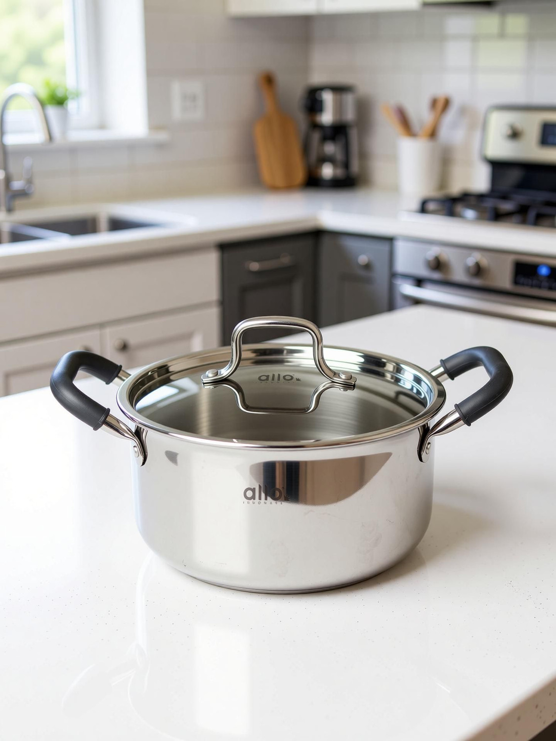 Image of Allo CookSafe TriPly Stainless Steel Naturally Non Stick Pot 20 cm diameter 3.2 L capacity with Lid