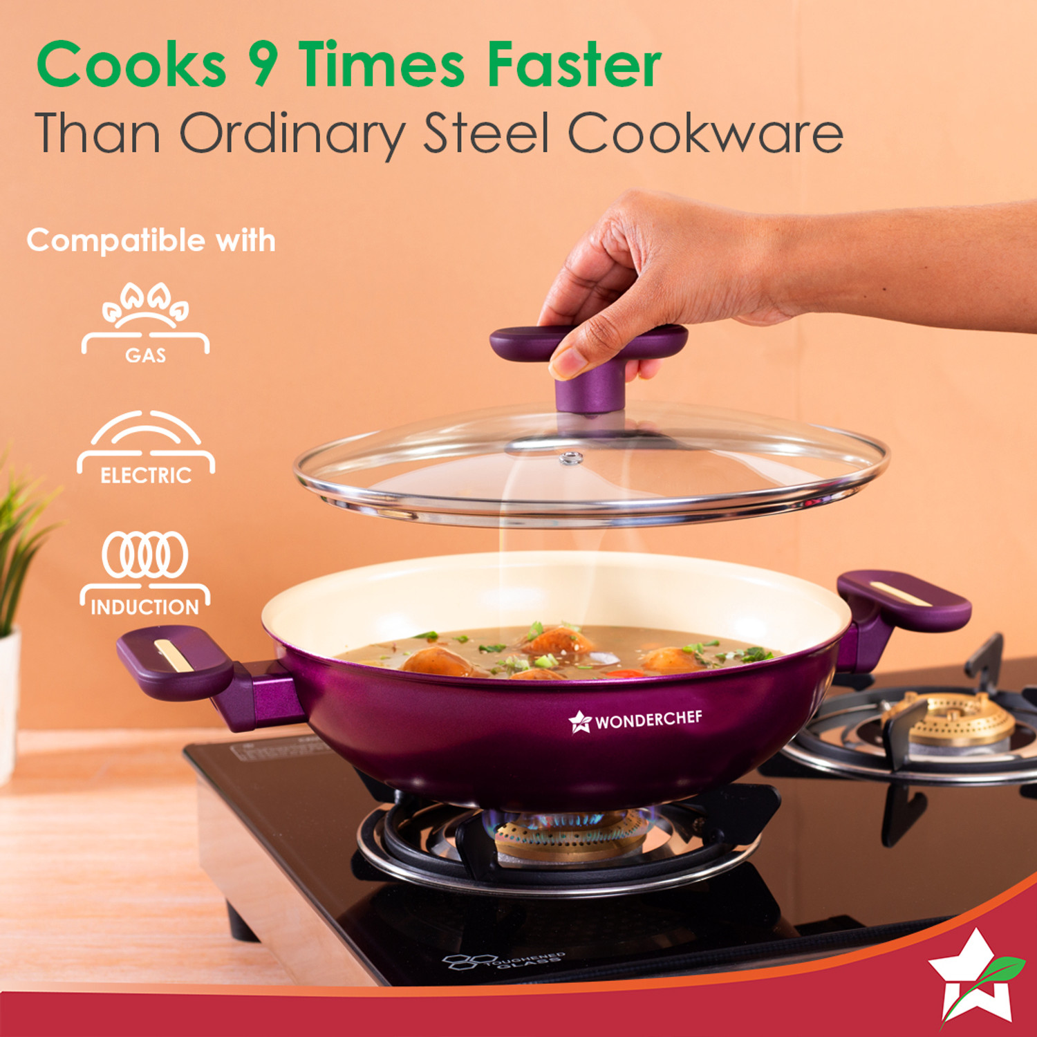 Image of WONDERCHEF Bellagio Kadhai 24 cm diameter with Lid 2.6 L capacity