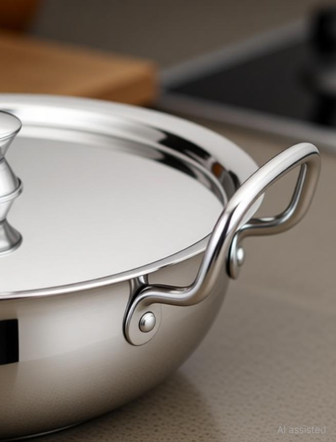 Image of Bowls & More BOWLS & MORE | Flat Bottom Kadai with Lid | 26 cm Kadhai 26 cm diameter with Lid 3.2 L capacity