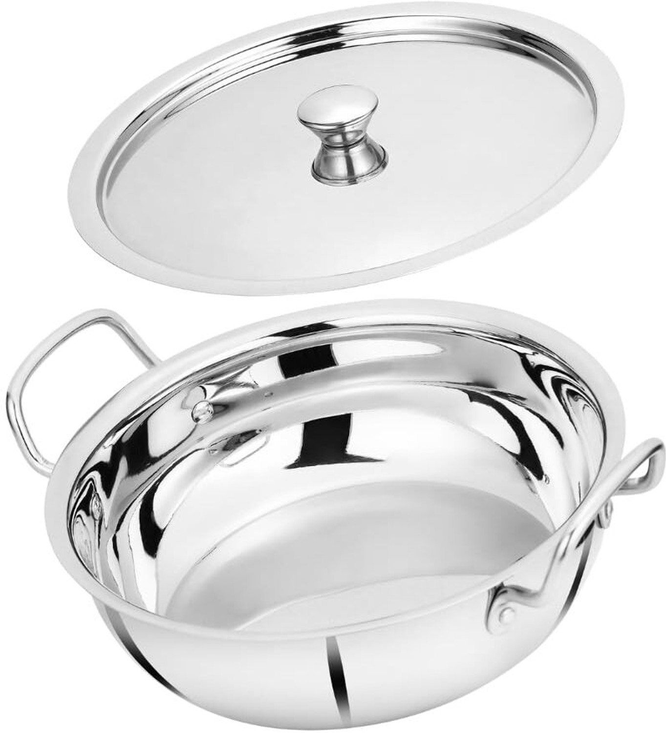 Image of Bowls & More BOWLS & MORE | Flat Bottom Kadai with Lid | 26 cm Kadhai 26 cm diameter with Lid 3.2 L capacity
