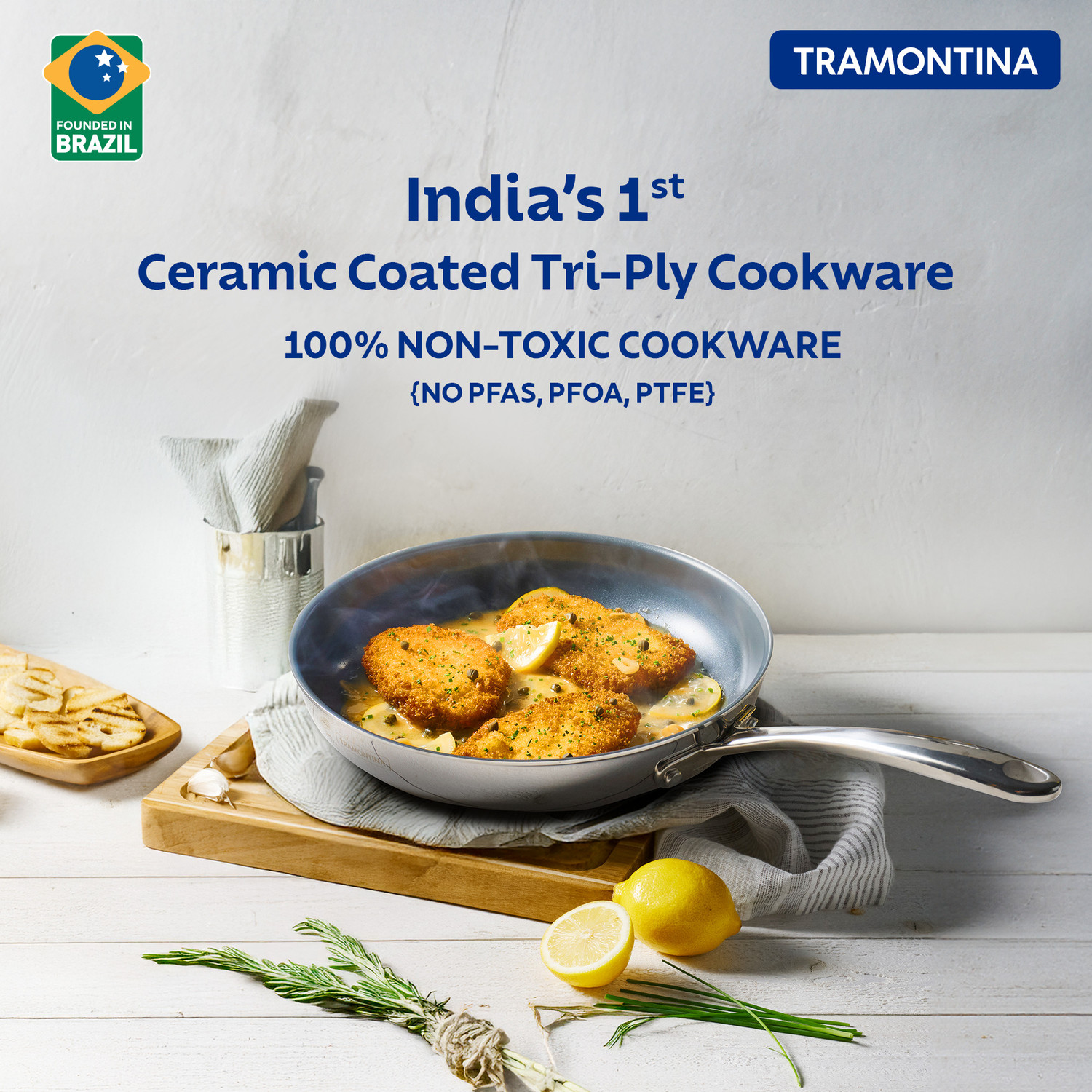 Image of Tramontina Fusao Healthy Ceramic| Non Toxic (PFAS / PTFE / PFOA Free) Omlete|Saute| Fry Pan 20 cm diameter with Lid 1 L capacity
