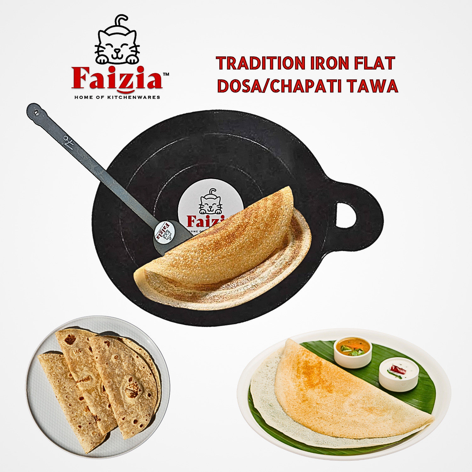 Image of faizia Induction and gas stove compatible dosa tawa Tawa 36 cm diameter with Lid