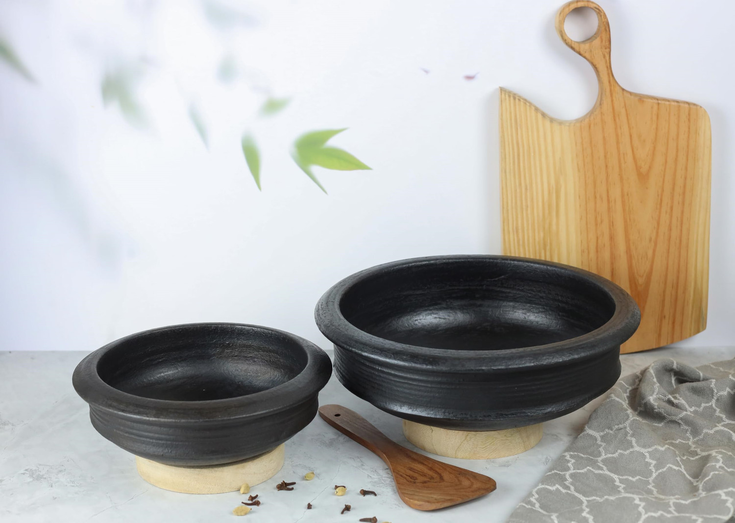 Image of Craftsman Deep Burned Clay Pot | Cooking and serving Combo 1 & 3 Liter Pot 26 cm, 30 cm diameter 4 L capacity