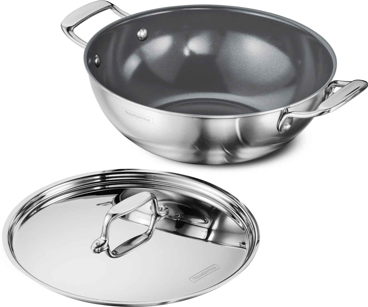 Image of Tramontina Fusao EX+ Healthy Ceramic|Curry| Deep Fry|Stir Fry Kadhai 26 cm diameter with Lid 3.7 L capacity
