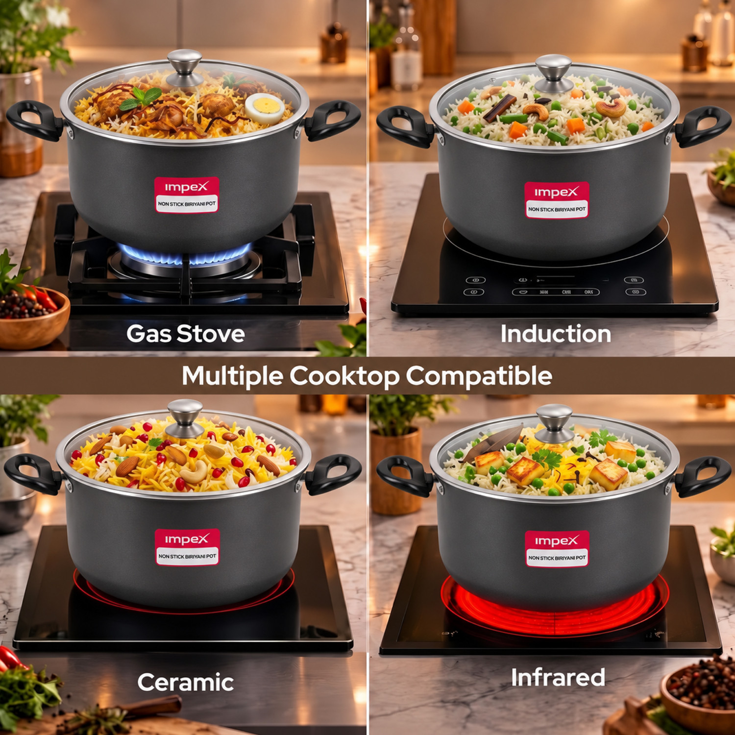 Image of IMPEX Nonstick Biriyani pot Sauce Pan 30 cm diameter with Lid 10 L capacity