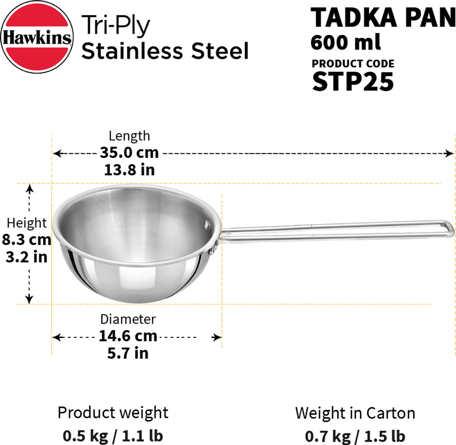 Image of Hawkins 2.5 Cup(STP25) Tadka Pan 14.6 cm diameter 0.6 L capacity