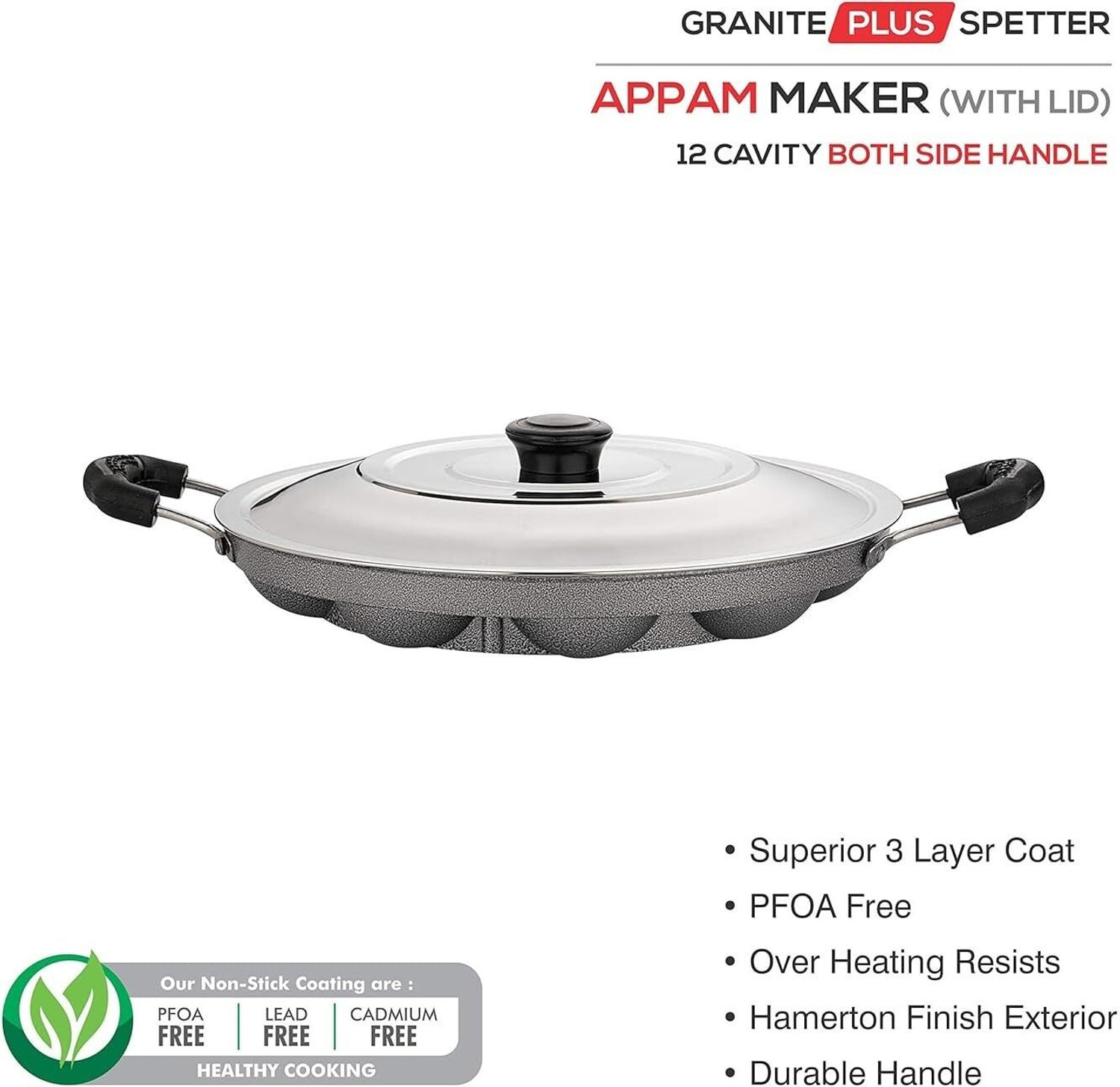 Image of RBGIIT with Lid Ponganalu Pan South Indian Cookware | Kitchen Use | Paniyaram Pan Use Appachatty Pan 23 cm diameter with Lid 0.5 L capacity