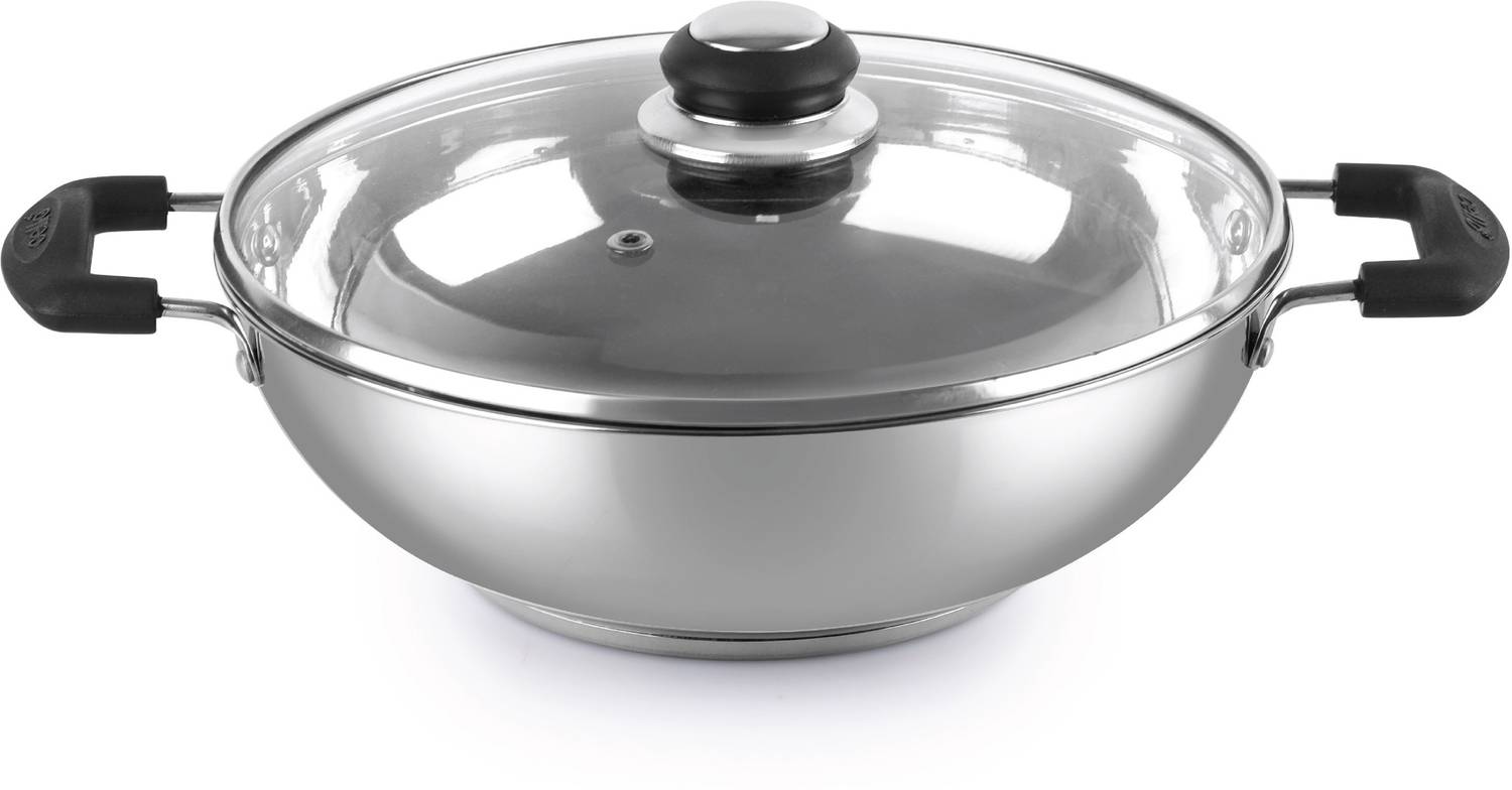 cello Induction Compatible Stainless Steel Kadhai 34.5 cm diameter with Lid 3 L capacity