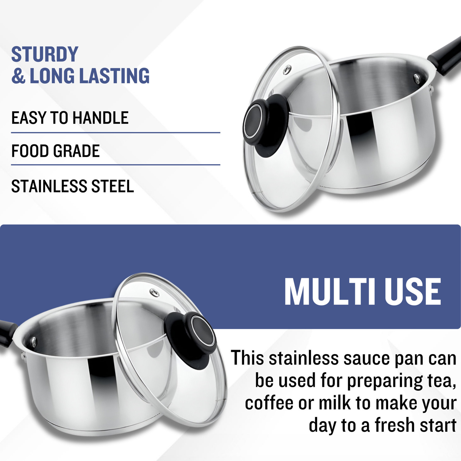 Image of PRABHA by Prabha Saucepan | Saucepan Stainless Steel | Saucepan with lid | For Multipurpose Use Sauce Pan 16 cm diameter with Lid 1.5 L capacity