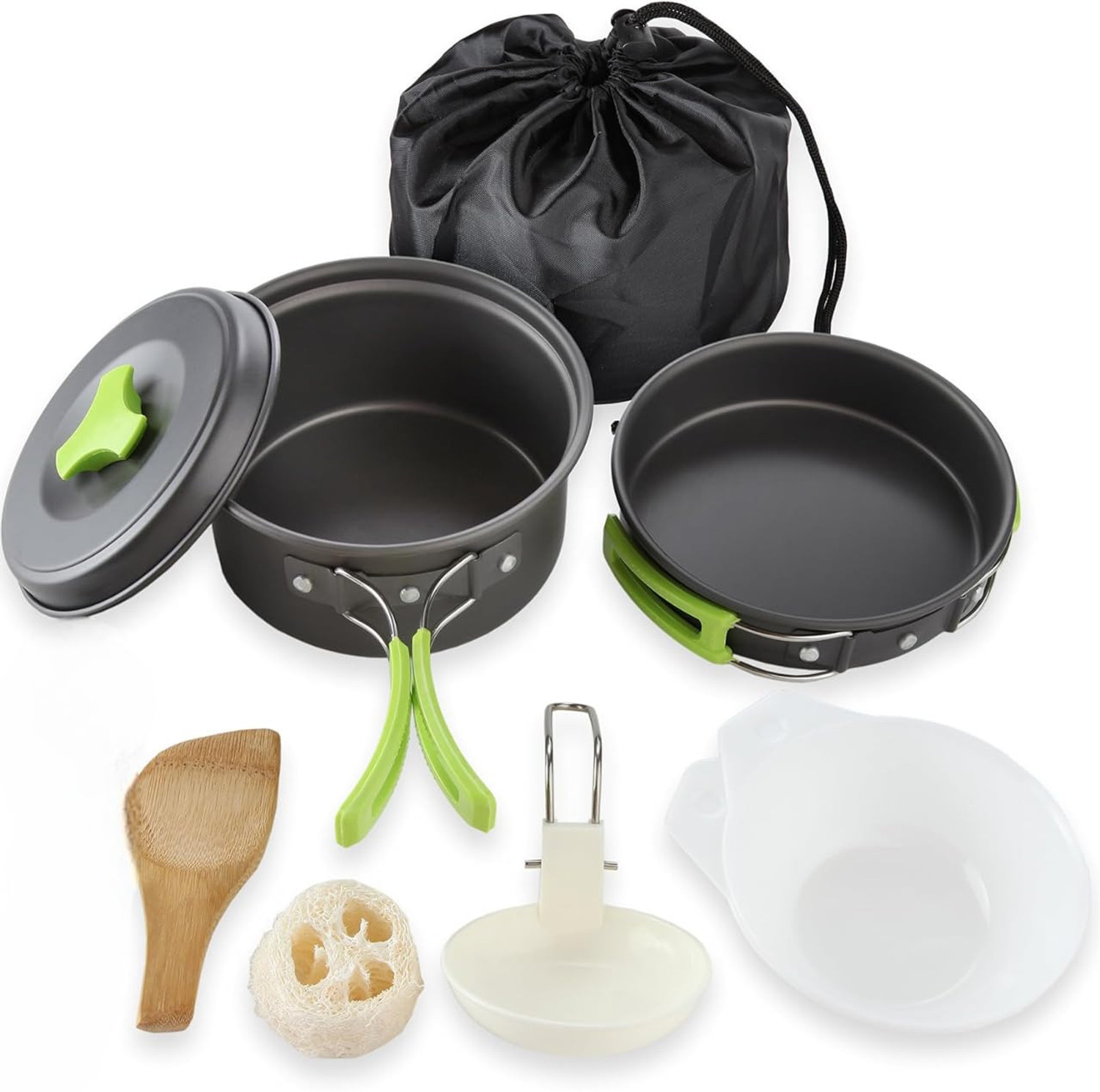 Image of AASTIK SALES 7-Piece Camping Pot Set Portable Pots,Pans,Bowls & Folding Cutlery Kit Pot 16 cm diameter 2 L capacity with Lid
