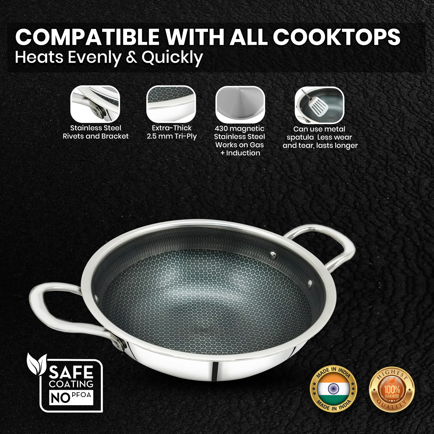 Image of Sigri-wala Cook Healthy Honeycomb Mesh Kadhai 24 cm diameter 2.4 L capacity