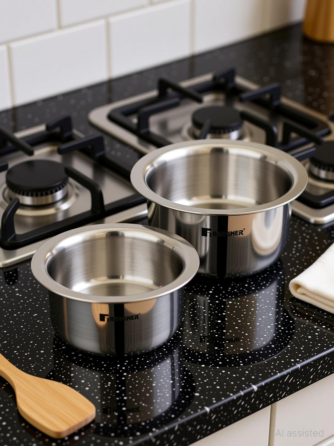 Image of BERGNER Tripro Triply Stainless Steel 2 Pcs Tope /Bhagona /Patila Set 1.3 L, 1.9 L capacity 14 cm, 16 cm diameter (Triply, Stainless Steel, Induction Bottom)