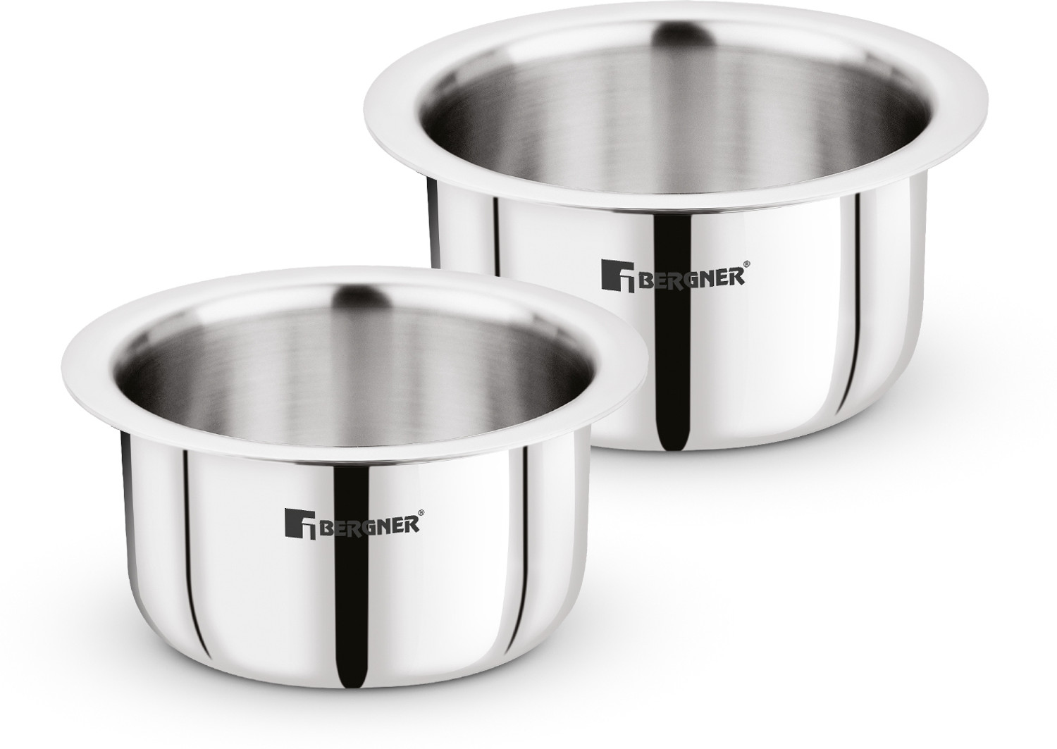 Image of BERGNER Tripro Triply Stainless Steel 2 Pcs Tope /Bhagona /Patila Set 1.3 L, 1.9 L capacity 14 cm, 16 cm diameter (Triply, Stainless Steel, Induction Bottom)