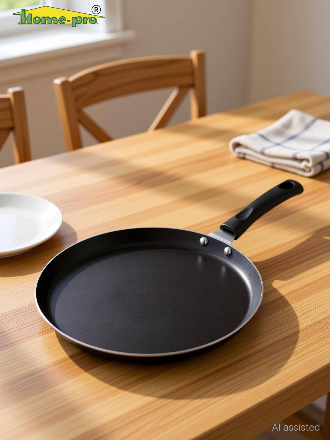 Home-pro Non-Stick Dosa Tawa with Virgin Bakelite Handle only for Gas stove Compatible Tawa 28 cm diameter — Tawa & Griddles