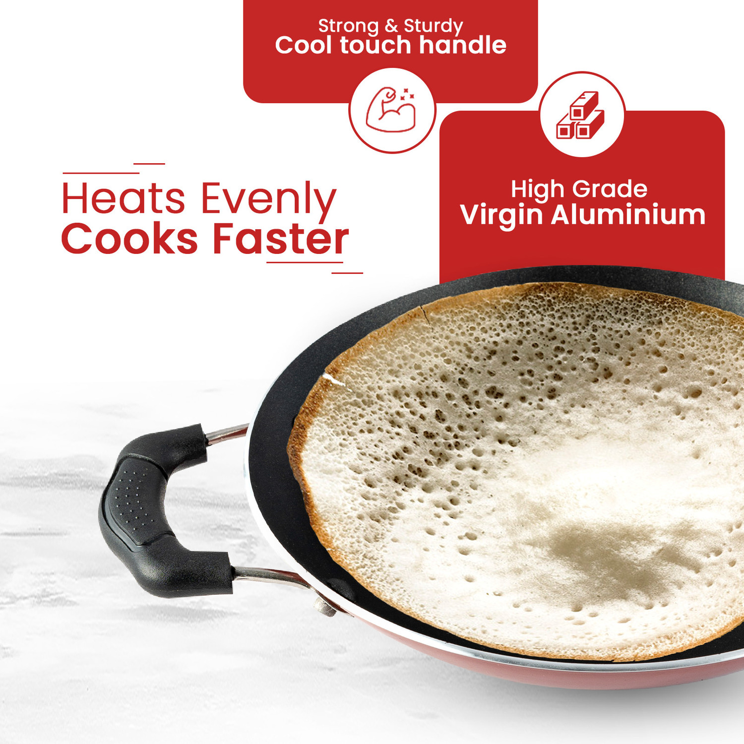 Image of BlueBerry's Prime Nonstick Appachatty Appam Pan Maker with Stainless Steel Lid 3,, Thickness Paniarakkal Pan 20 cm diameter with Lid 1 L capacity (Aluminium, Non-stick)