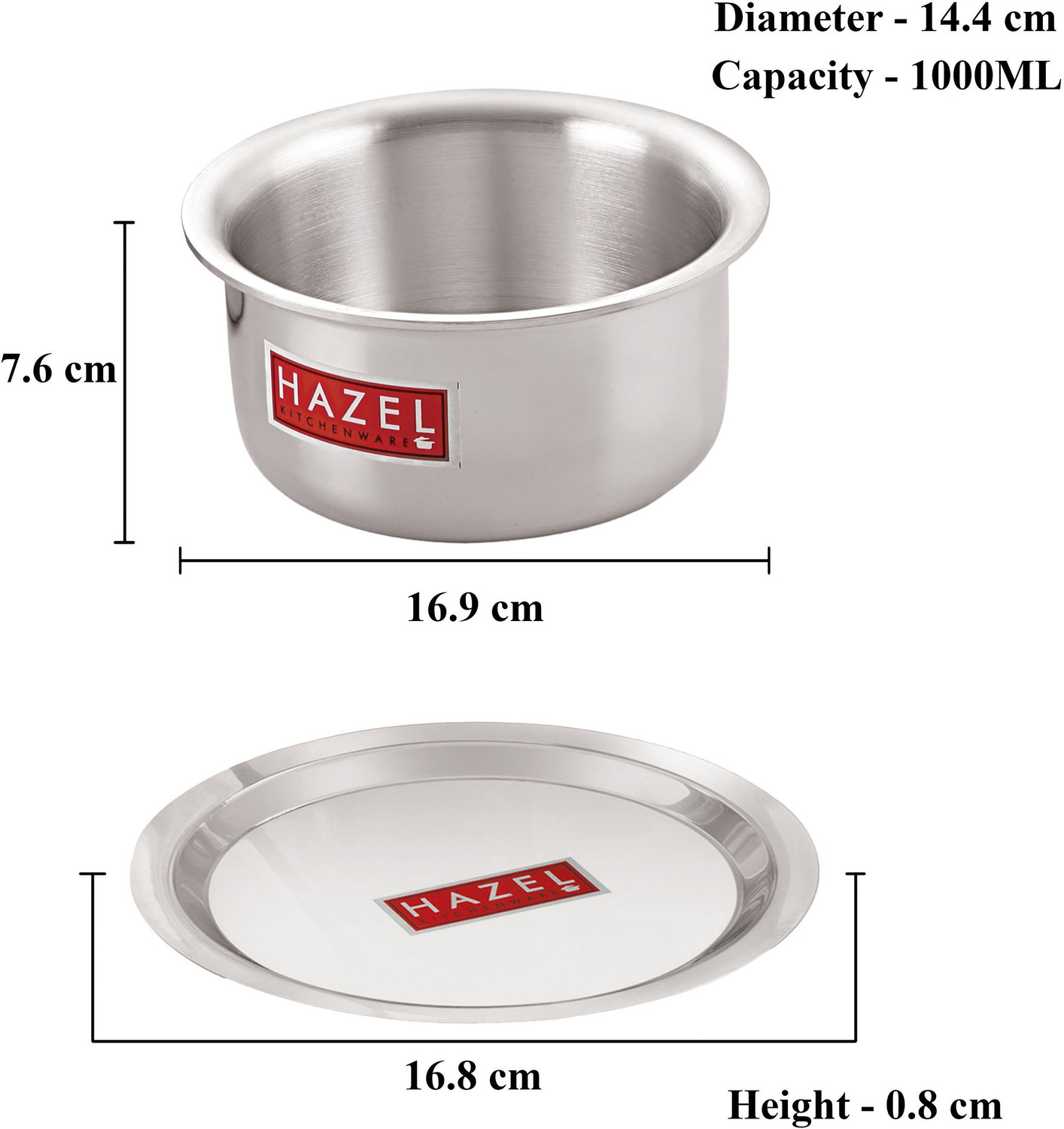 Image of HAZEL Aluminium Tope with Lid Kitchen Utensils for Cooking Combo of Tope with Lid Tope /Bhagona /Patila Set with Lid 1 L capacity 14.4 cm diameter