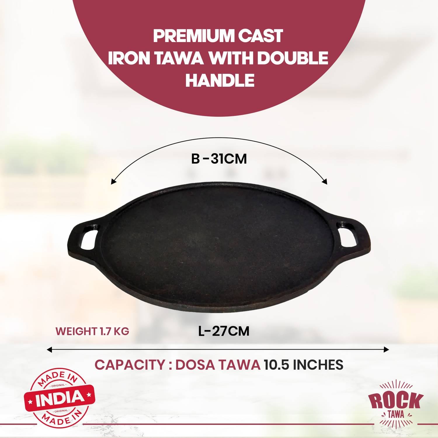 Rock Tawa Rock Tawa Cast Iron Tawa 10.3 inch Tawa 27 cm diameter