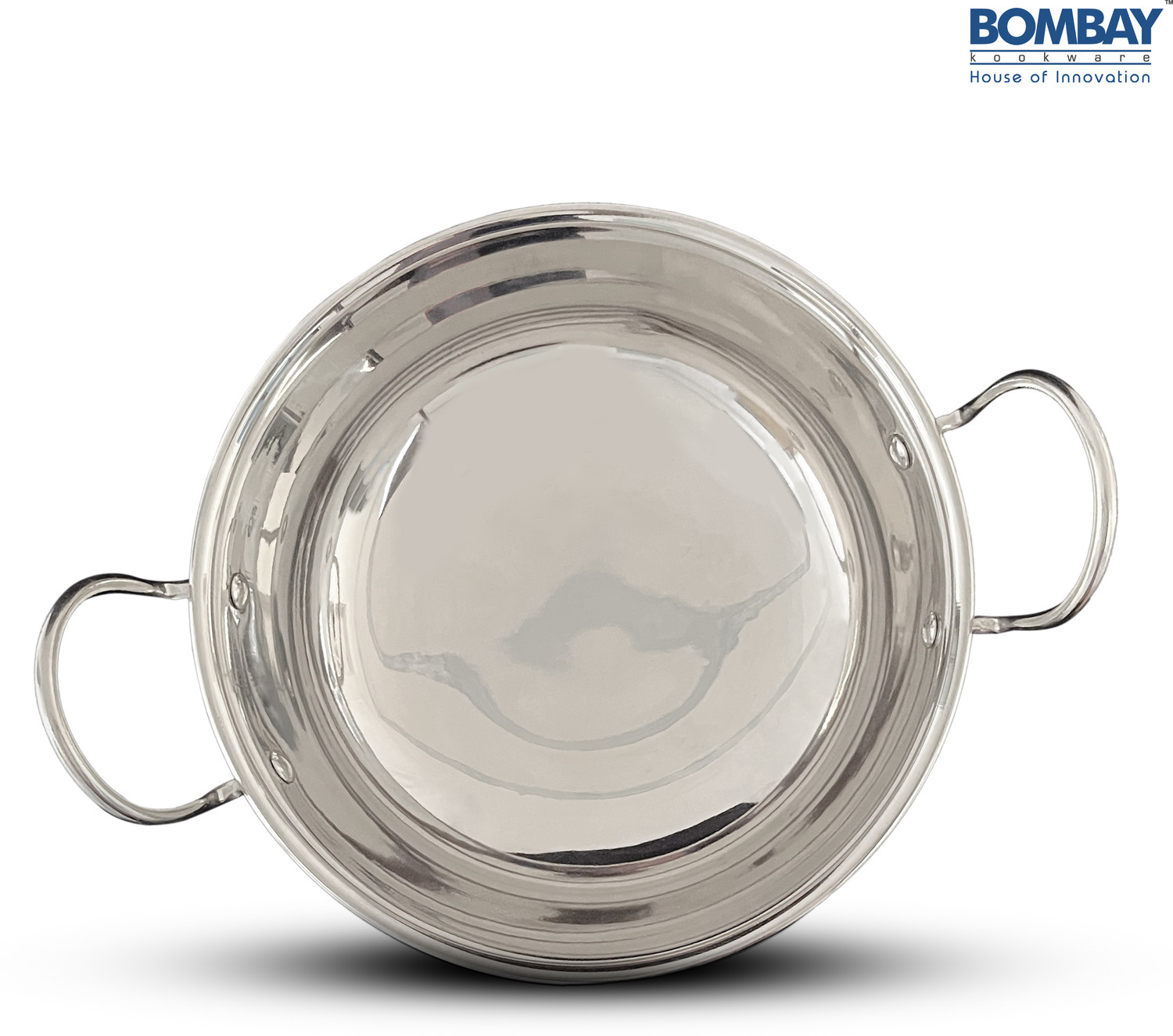 Image of Bombay Kookware Stainless Steel Kadhai /Cookware Kadhai 2500 ML Without Lid for Cooking Kadhai 28 cm diameter 2.5 L capacity