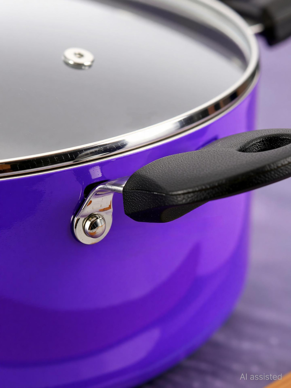 Image of NAVRANG Biryani Pot High Grade Induction base Aluminum Nonstick pot with wooden spatula, Pot 22 cm diameter 3.5 L capacity with Lid