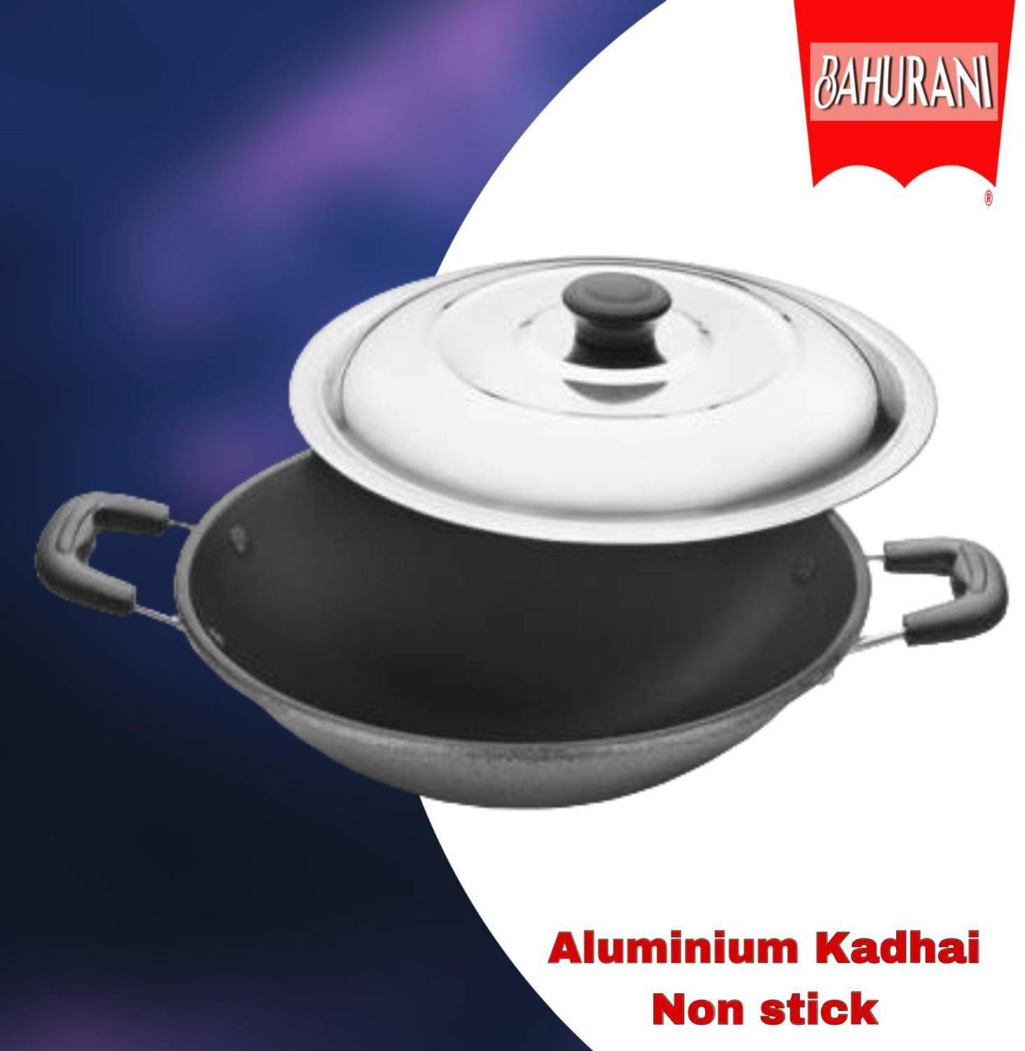 BAHURANI Aluminium 1.5 l non stick kadhai with lid included _214 Kadhai 22 cm diameter with Lid 1.5 L capacity
