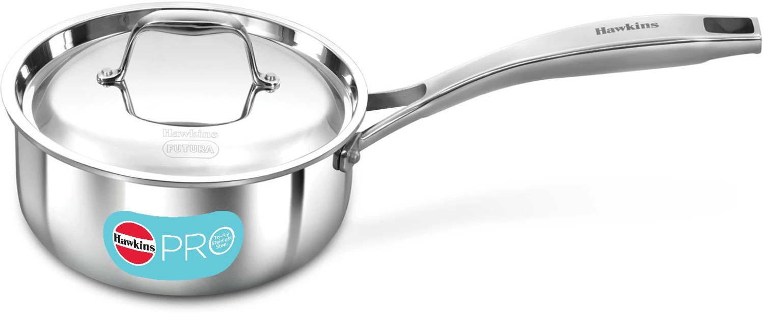 Image of Hawkins Pro 1.5 L Sauce Pan, TriPly Stainless Steel Tea Pan / Milk Pan, Silver (PSSP15S) Sauce Pan 16 cm diameter with Lid 1.5 L capacity