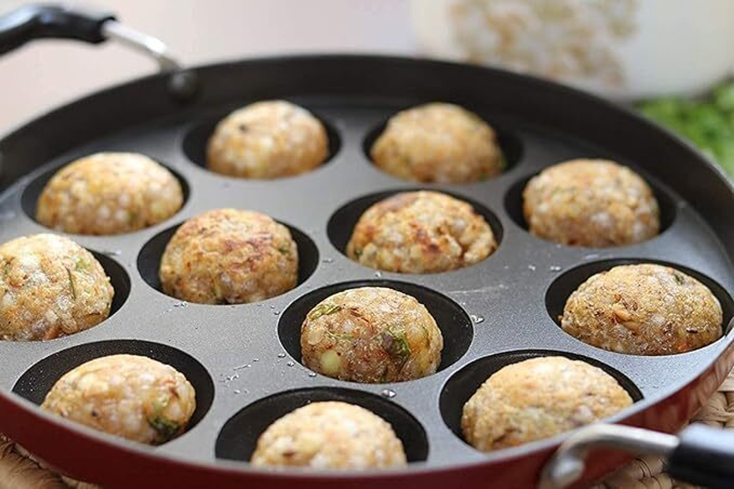 Image of sun surya Non Stick 12 Cavities Appam Patra /Paniyarrakal /Paniyaram, Medium flame only Paniarakkal Pan 23 cm diameter with Lid 0.6 L capacity