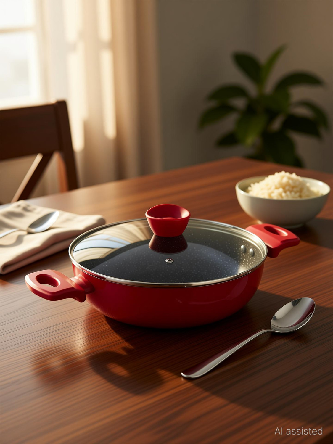 Image of BERGNER Bellini Plus Pressed 5-Layer Non-Stick Aluminium Induction Bottom Kadhai 20 cm diameter with Lid 2.3 L capacity (Aluminium, Non-stick, Induction Bottom)