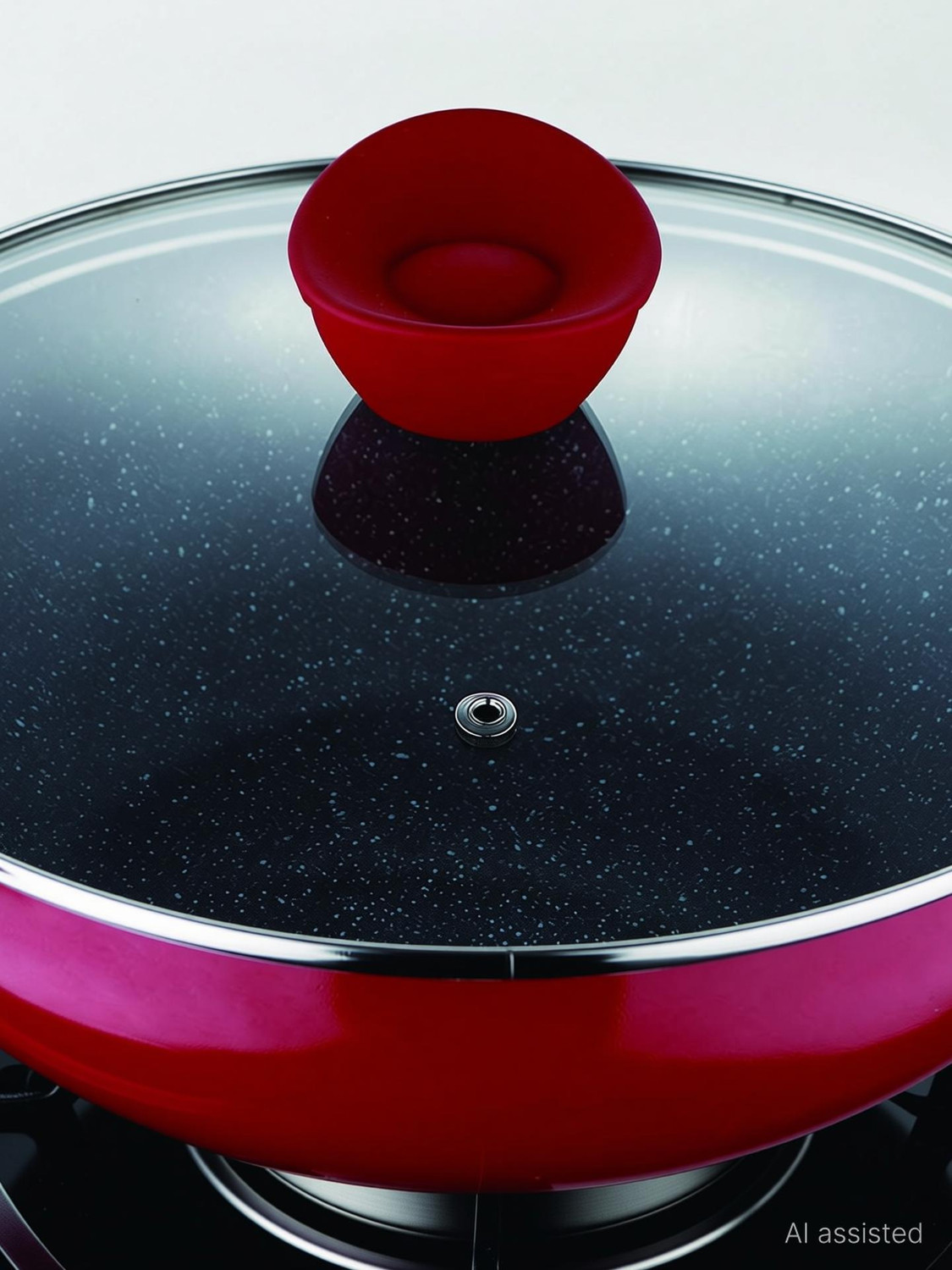 Image of BERGNER Bellini Plus Pressed 5-Layer Non-Stick Aluminium Induction Bottom Kadhai 20 cm diameter with Lid 2.3 L capacity (Aluminium, Non-stick, Induction Bottom)