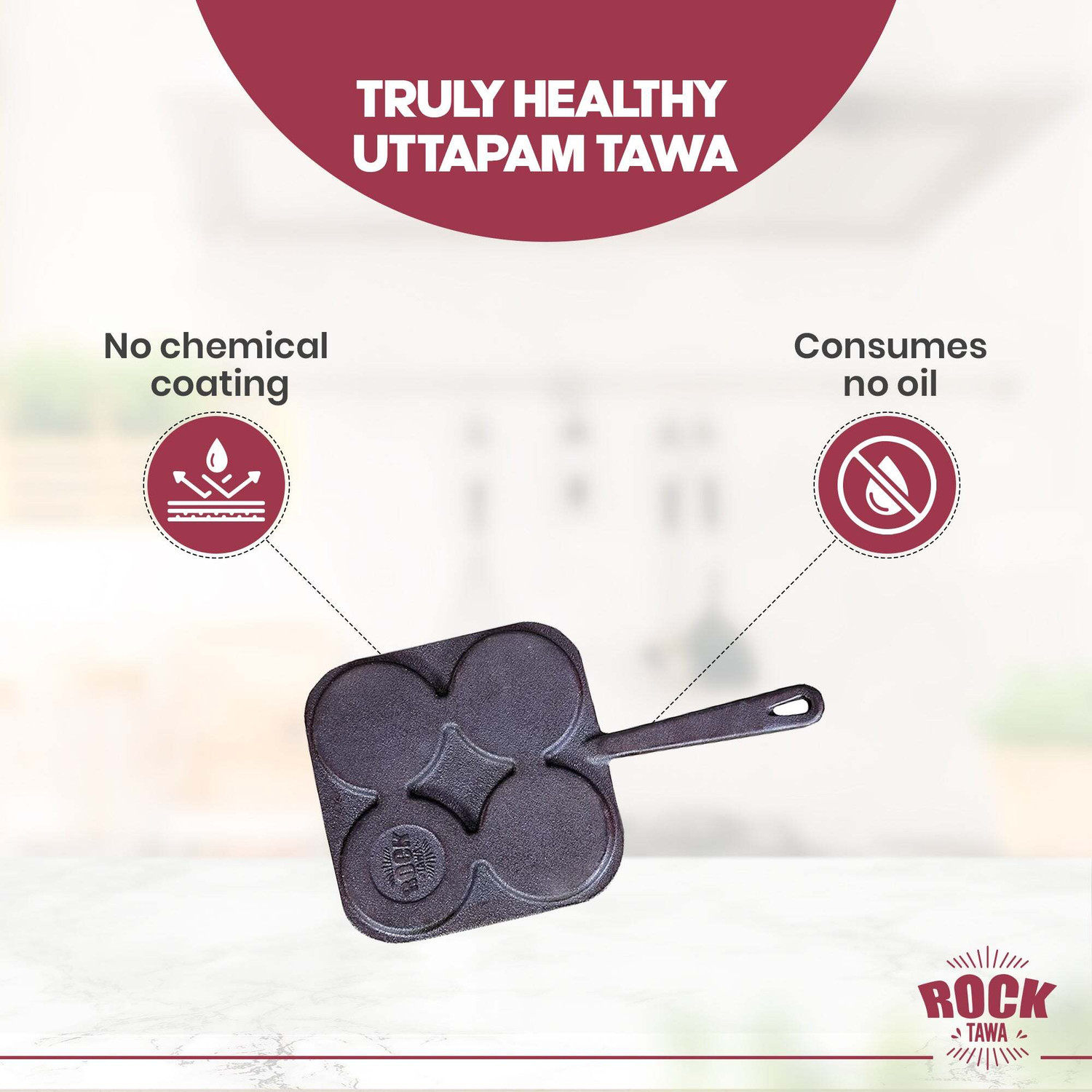 Image of Rock Tawa Cast Iron 4Cv Mini Uthappam, Omelets Pancake Pan 7.5Inch Pre-Seasoned Pancake Pan 8 cm diameter 0.2 L capacity
