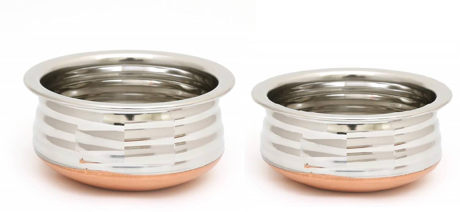 Bhavana Copper Bottom Marvel Mini Handi 2 Piece Set 0.75 L , 0.5 Lwithout Lid Handi 0.5 L, 0.75 L with Lid