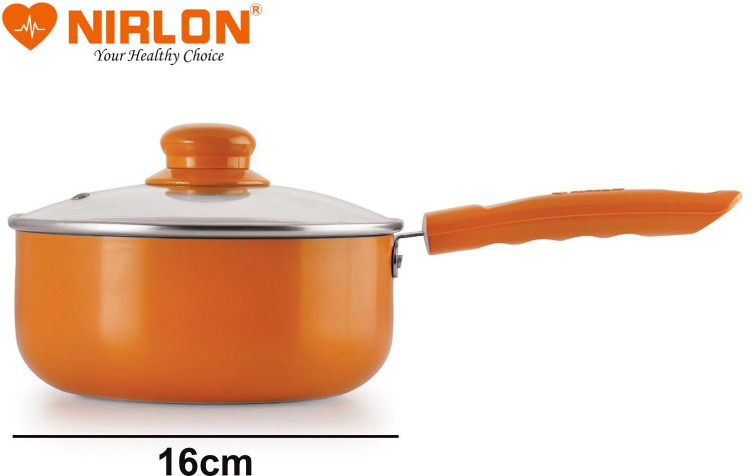 Image of NIRLON Non Stick Induction Base Ceramic Coated Sauce Pan with Glass Lid, Induction Sauce Pan 18 cm diameter with Lid 2.2 L capacity