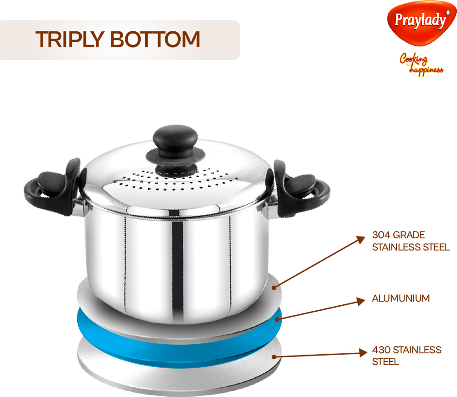 Image of Praylady Praylady Stainless Steel Strainer Pot 3L with Glass Lid - Induction Cooking Pot Pot 20 cm diameter 3 L capacity with Lid