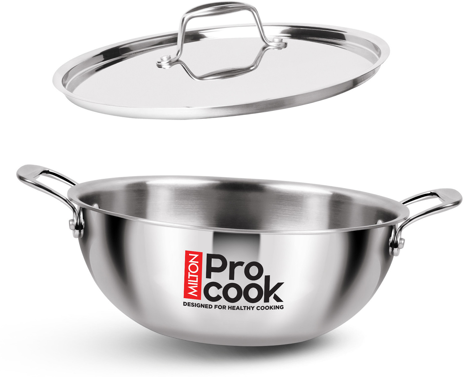 Image of MILTON Pro Cook Triply Deep Kadhai with Stainless Steel Lid | Hot Plate | Flame Safe Kadhai 28 cm diameter with Lid 5.4 L capacity