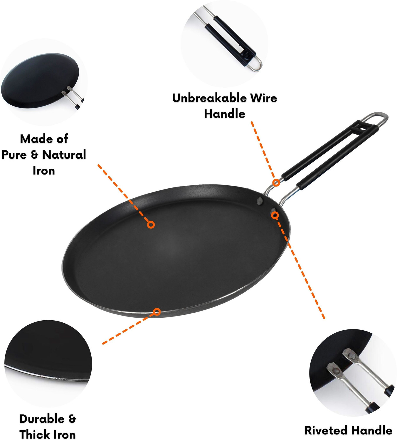 Image of SILVOSWAN Pure Iron Dosa Tawa - Iron Dosa Tawa - 7 Tawa 24 cm diameter