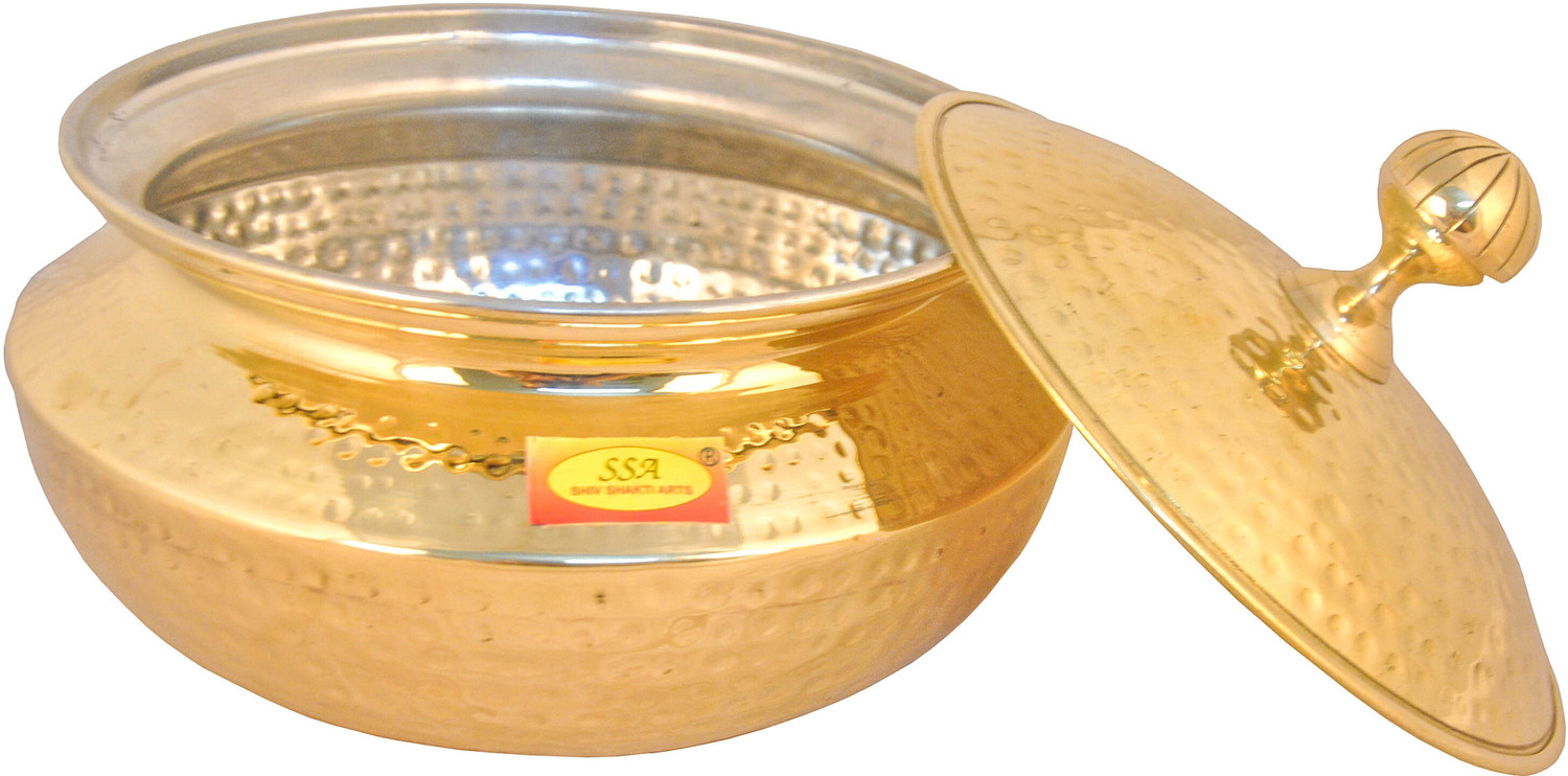 Image of Shivshakti Arts Brass Hammered Biryani Handi Chaffing Dish Patili with Lid,Tin Lining,Cookware Handi 5 L with Lid