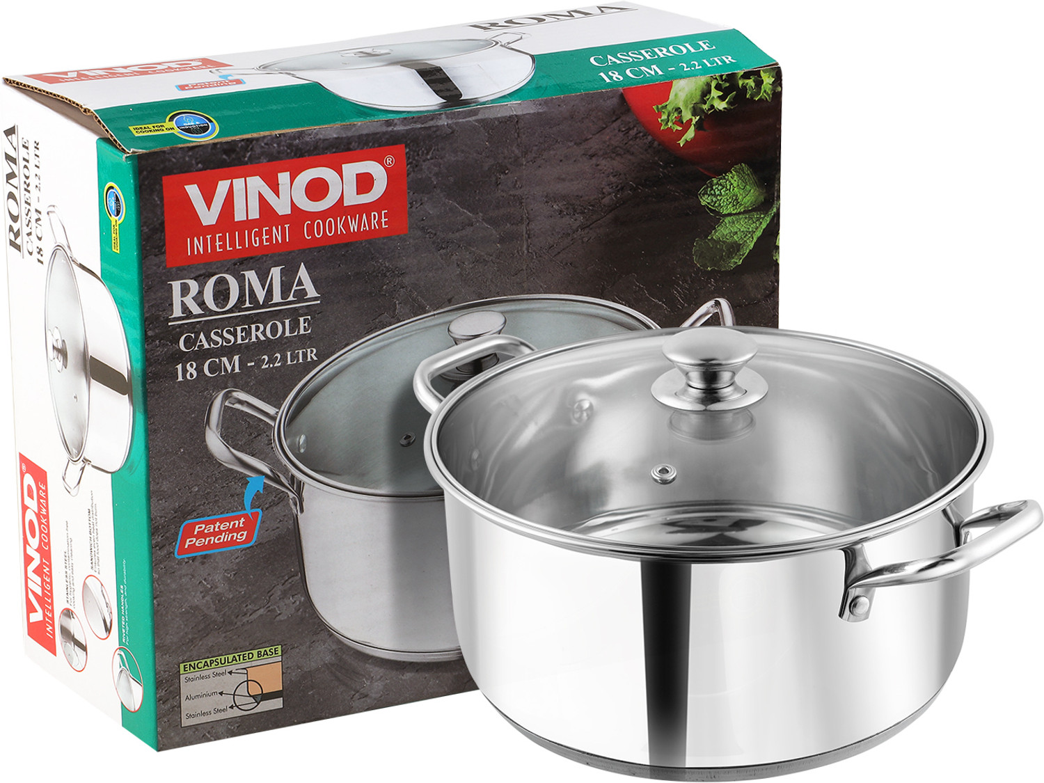 Image of VINOD Stainless Steel Roma Saucepot with Glass Lid Pot 29 cm diameter 5 L capacity with Lid