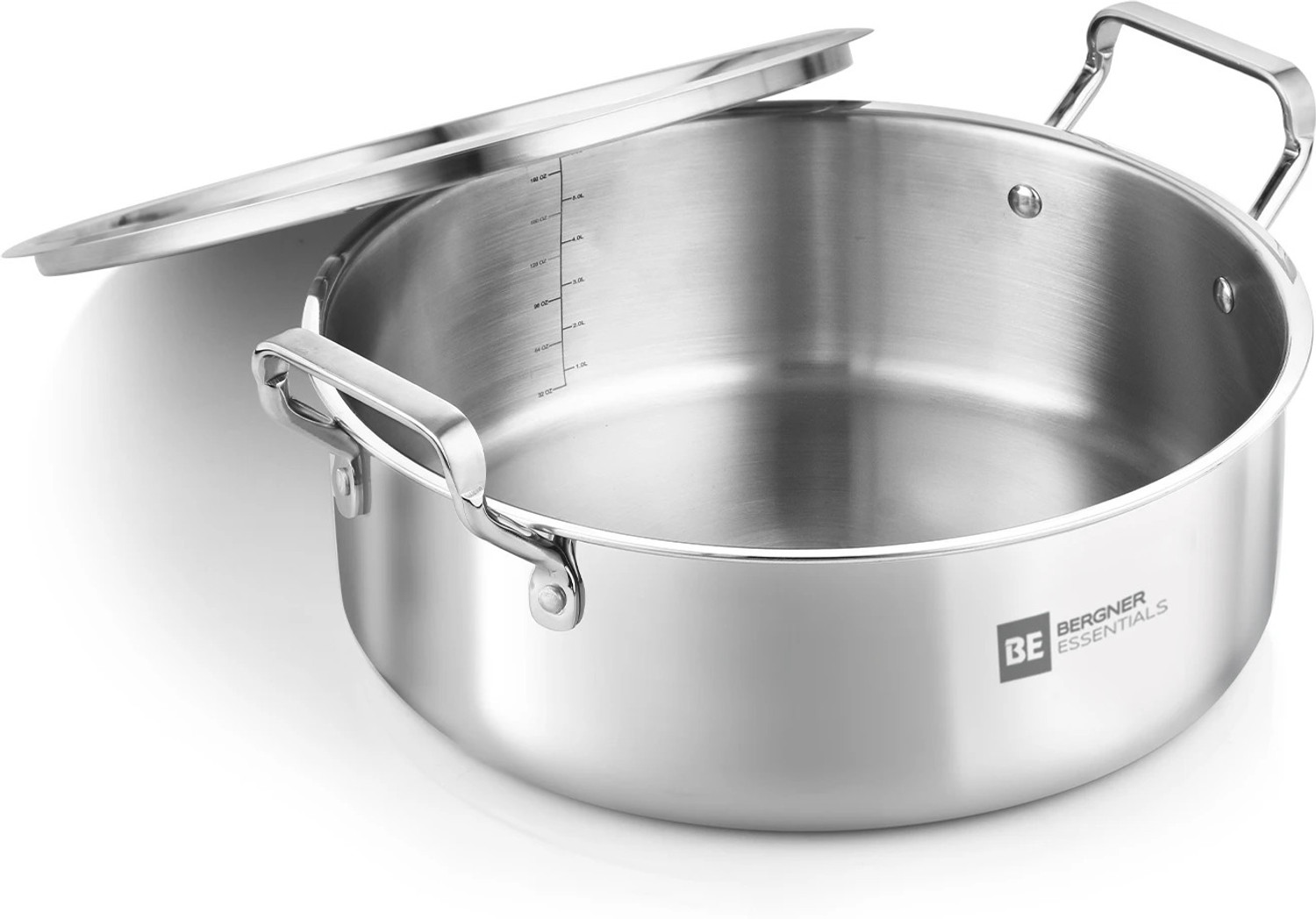 BERGNER BE Essentials Triply Stainless Steel Rice Handi / Biryani Pot 28 cm diameter 5.8 L capacity with Lid