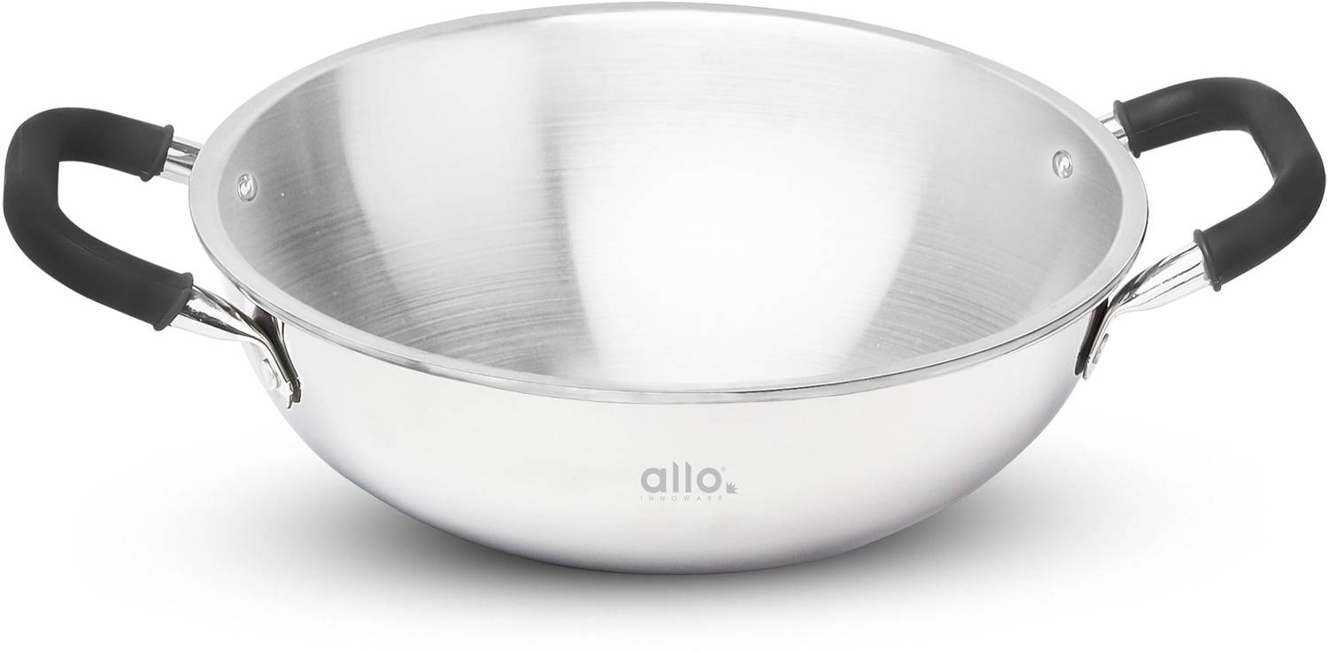 Allo Triply Stainless Steel Kadhai,Induction Friendly Naturally Non-Stick Without lid Kadhai 28 cm diameter 4 L capacity