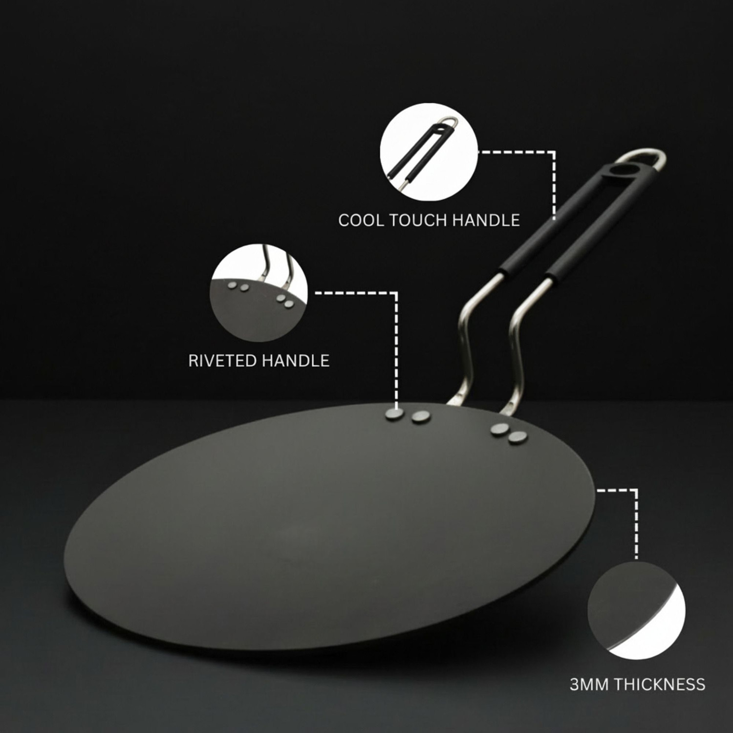 Image of YR Enterprises Pure Iron Roti Tawa with Strong SS Wire Handle | Tawa 25 cm diameter