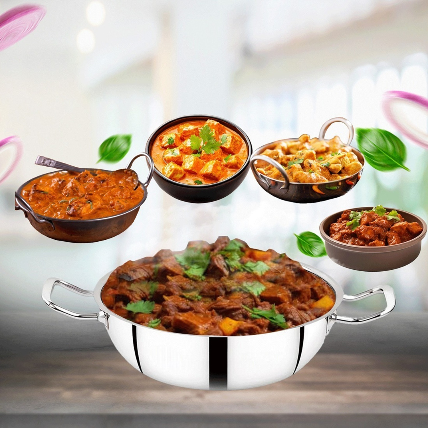 Image of THANGAM Stainless Steel Induction Kadhai with Lid & Handle 2.8L Non Stick Kadai Cooking Kadhai 24 cm diameter with Lid 2800 L capacity (Stainless Steel, Non-stick, Induction Bottom)