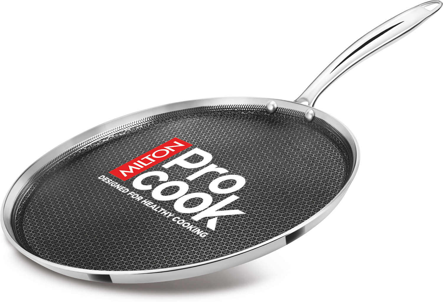 Image of MILTON ProCook Triply Hexa Tech Induction Stainless Steel Tawa,28cm, Honeycomb Nonstick Tawa 28 cm diameter