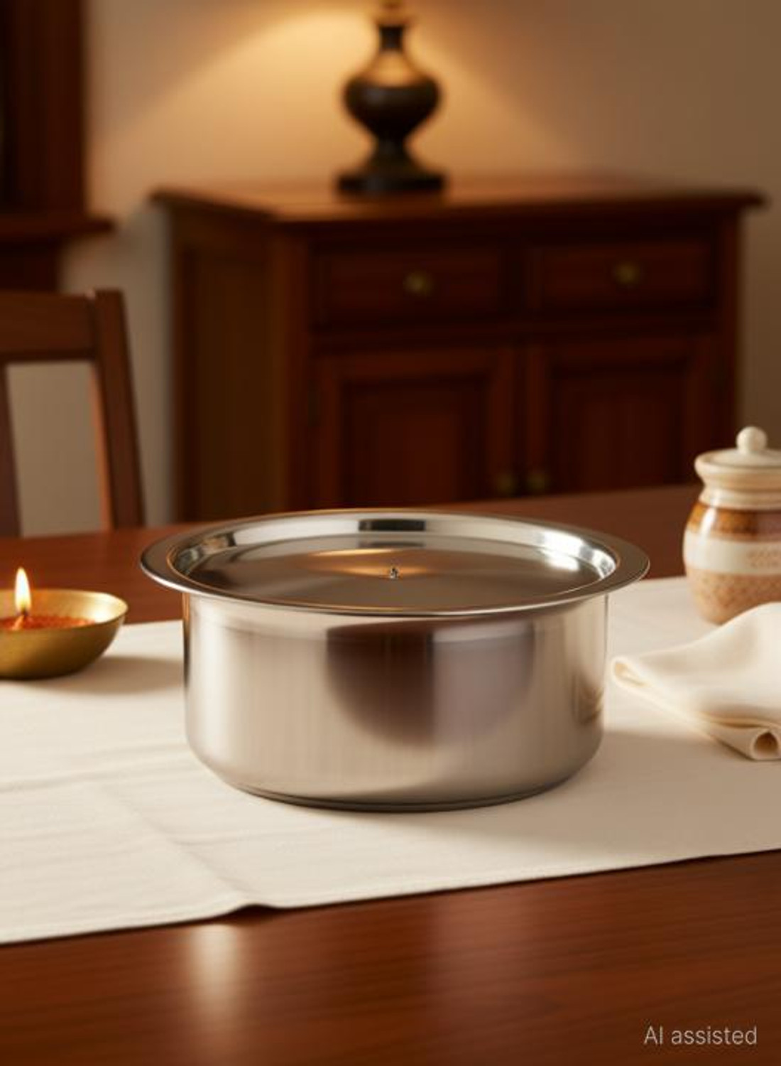 Image of SUPER HK PRODUCTS Steel Tope with Lid Heavy Gauge Flat Bottom Vessel Cooking Pot Bhagona Dekchi Tope /Bhagona /Patila with Lid 14 L capacity 30.47 cm diameter