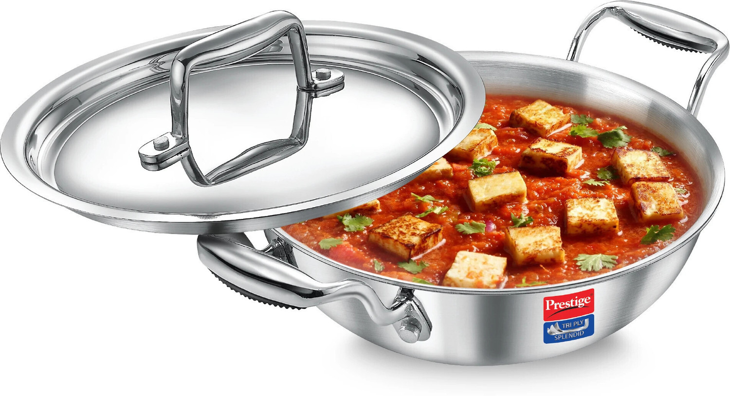 Image of Prestige Tri-Ply Stainless Steel Splendid Kadhai 18 cm diameter with Lid 1.2 L capacity