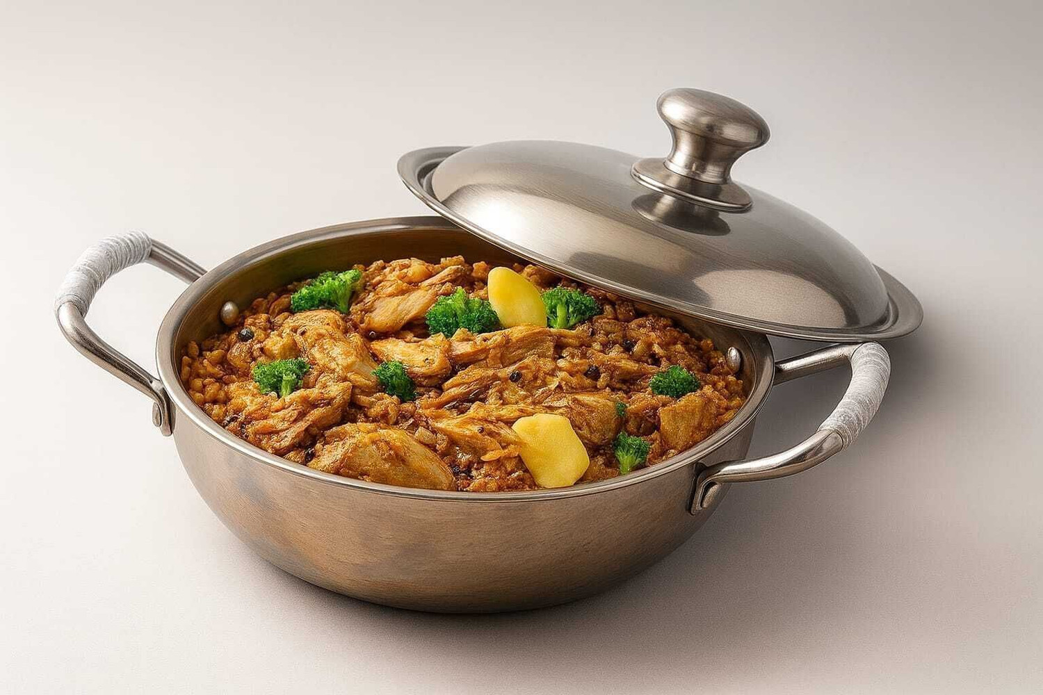 Image of Mainsa induction Bottom Steel Deep Kadhai with Full Stainless Steel Lid Kadhai 26 cm diameter with Lid 3 L capacity