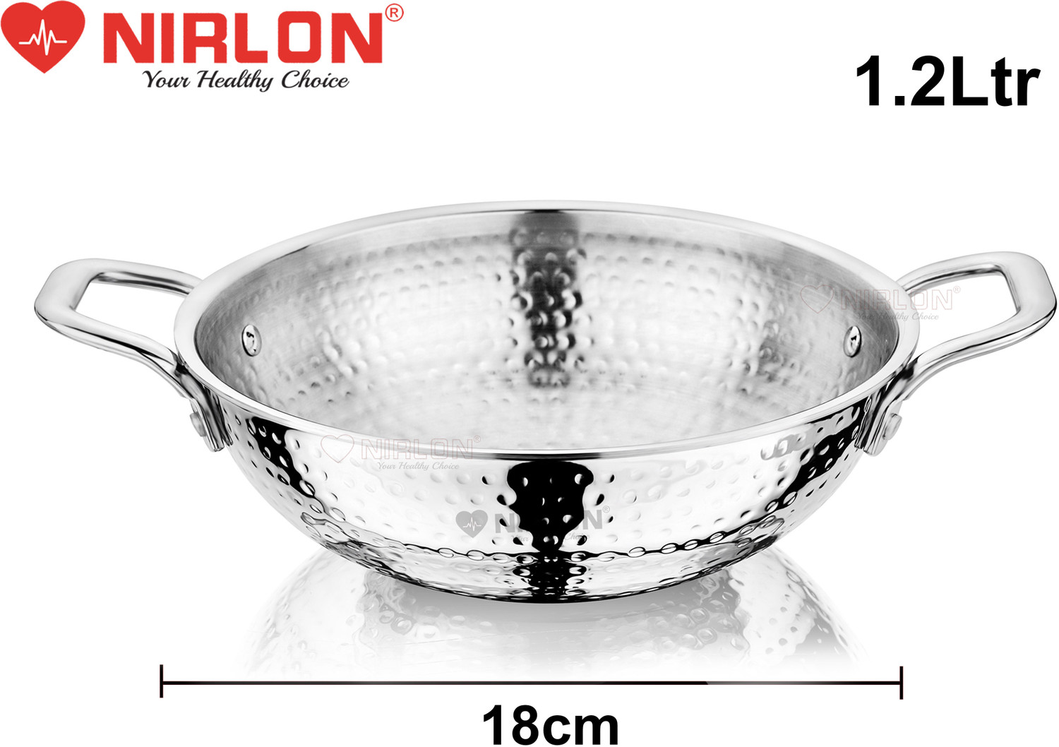 Image of NIRLON Hammered Triply Steel Cookware Kadai-Wok-Kadhai Set of 2 18cm-1.2L|26cm-3.5L Induction Bottom Cookware Set