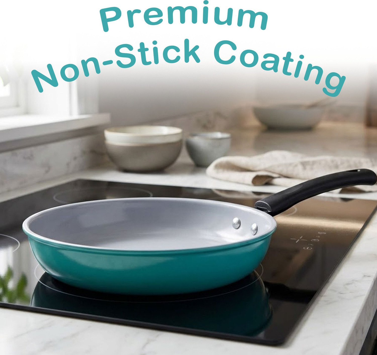 Image of Dozy Premium Non-Stick 23cm Aqua Frypan with Cool-Touch Handle & Gray Interior Fry Pan 23 cm diameter 1.5 L capacity