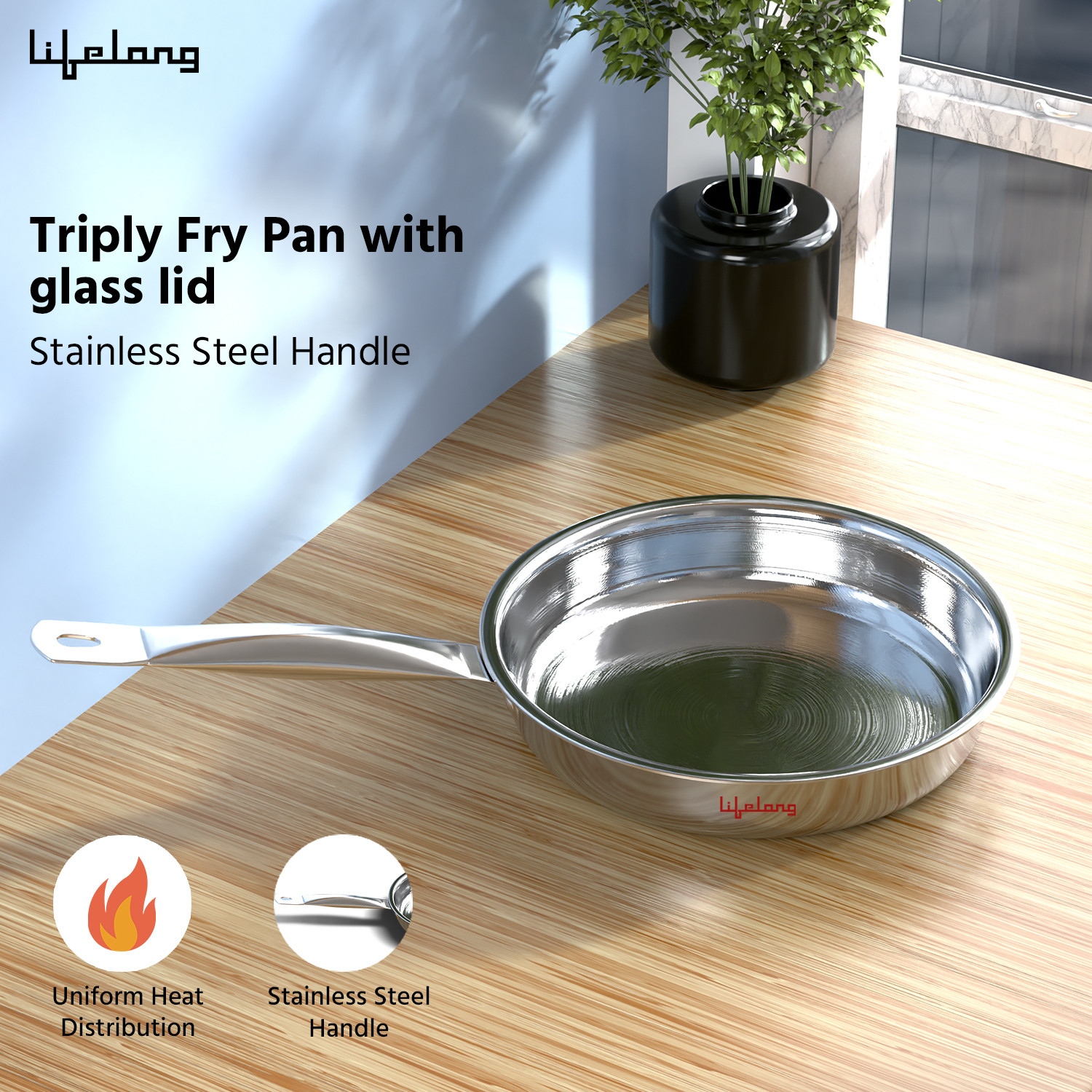 Image of Lifelong Triply LLOTPFP22 Fry Pan 22 cm diameter 1.25 L capacity